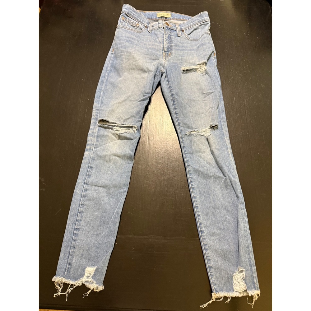 Madewell 9 High-Rise Skinny Jeans Light Wash Distressed Raw Hem Size 28